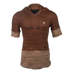 WORTHY ELONGATED RUFFLE TEE W HOOD - BROWN